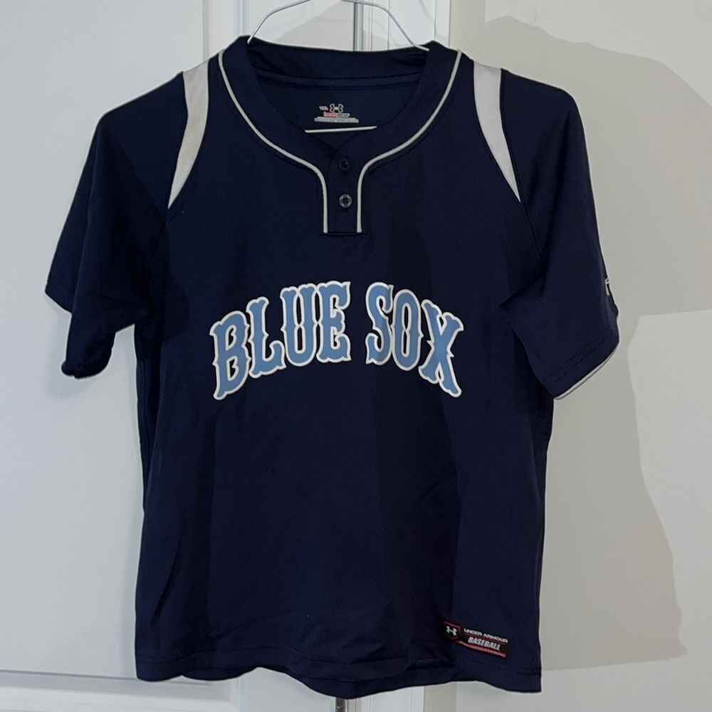 Under armour Kids Youth BaseballโJersey #27 Blue Sox Team YXL Heatgear